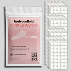 Pouch of clear hydrocolloid pimple patches with stacked sheets of round patches, 800-piece pack